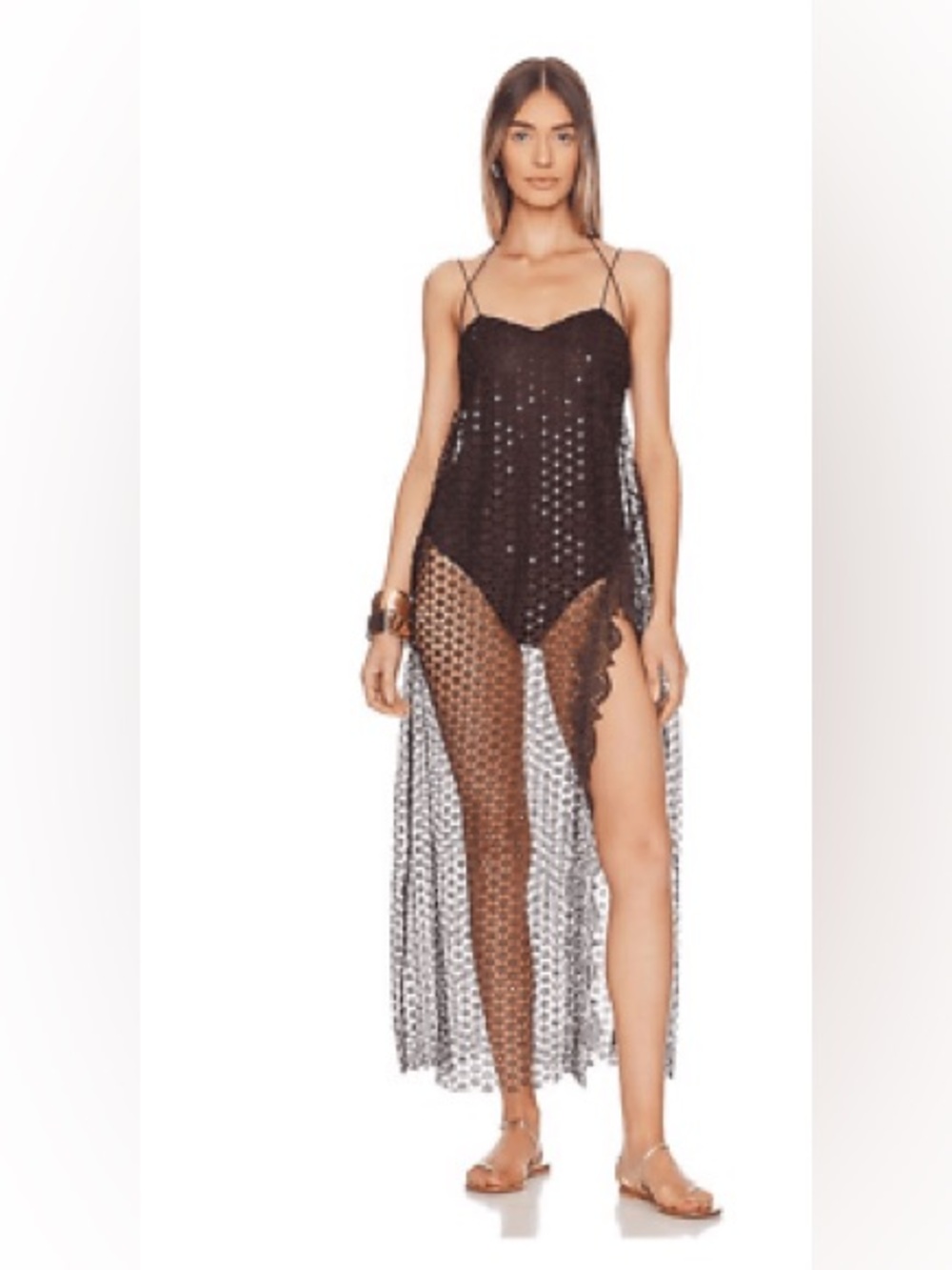 Free People Smoke & Mirrors Crochet Lace Maxi Bodysuit Dress XS NWT